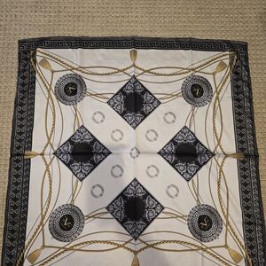 Square Polyester-Style Scarf in White, Black & Gold